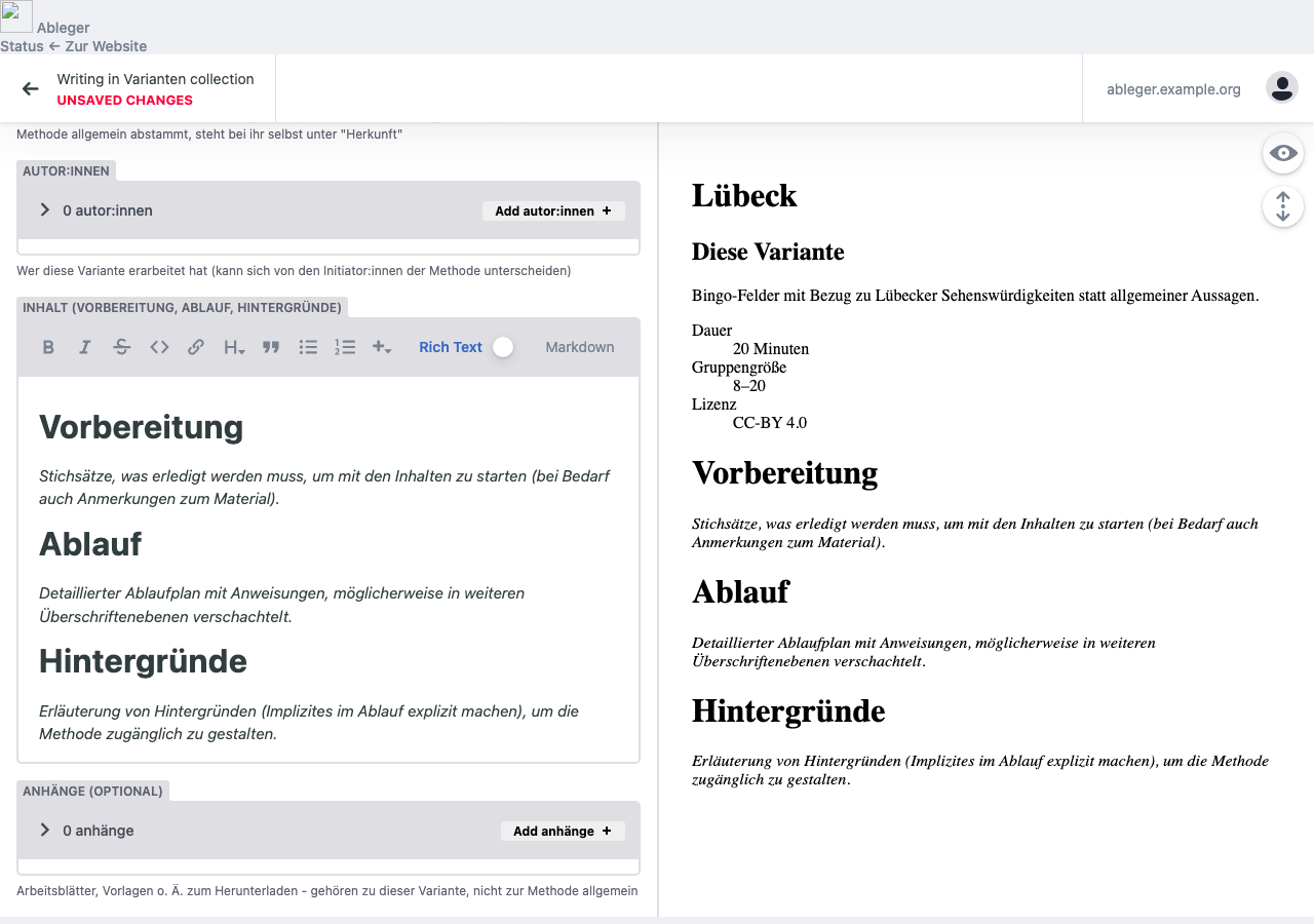 Anhänge-Feld mit Upload-Button