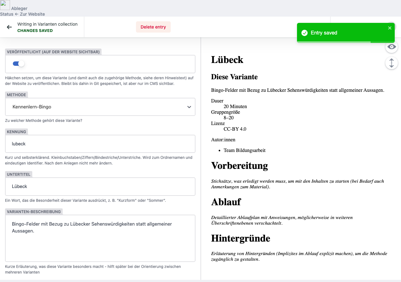 Veröffentlichte Variante mit aktiviertem Schalter